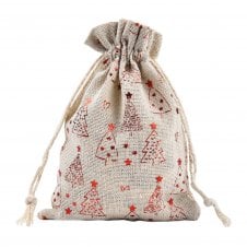 Gift Bag w/Drawstring  14x10cm Burlap - Christmas Trees - 2pcs