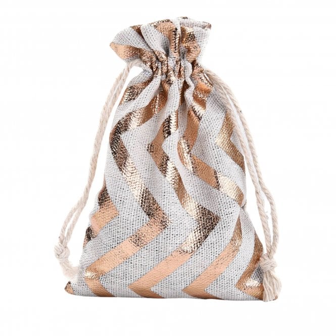 Gift Bag w/Drawstring  14x10cm Burlap - Rose Gold Chevron - 2pcs
