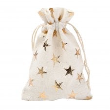 Gift Bag w/Drawstring  14x10cm Burlap - Rose Gold Stars - 2pcs