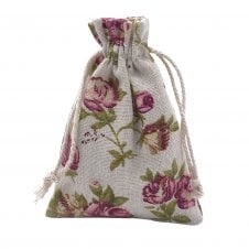 Gift Bag w/Drawstring  14x10cm Burlap - Wheat/Roses - 2pcs
