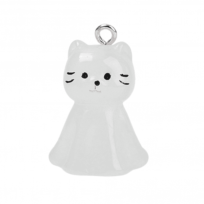 Glow in the Dark - Acrylic Cat Ghost 25x17mm - White - 1pc