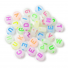 Glow in the Dark- Alphabet/Letter Beads 7x4mm - Multi/Clear - 15g (100pcs approx)