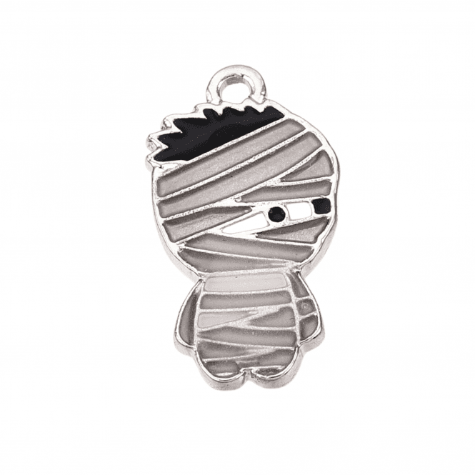 Glow in the Dark - Enamelled Mummy Pendant 22x12mm - Silver/Black - 1pc