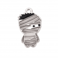 Glow in the Dark - Enamelled Mummy Pendant 22x12mm - Silver/Black - 1pc