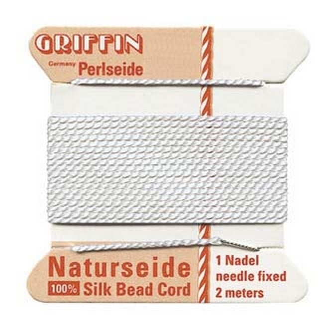  Silk Bead Cord - No 3 (0.50mm) - White - 2 metres