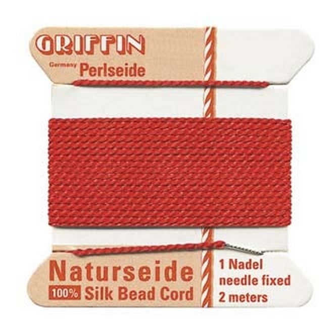  Silk Bead Cord - No 4 (0.6mm) - Red - 2 metres