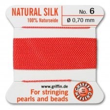 Griffin Silk Bead Cord - No 6 (0.7mm) - Red - 2 metres