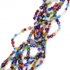 Handmade Glass Millefiori Flat Round Beads 6x3mm - 36cm String (Approx. 58 Beads)