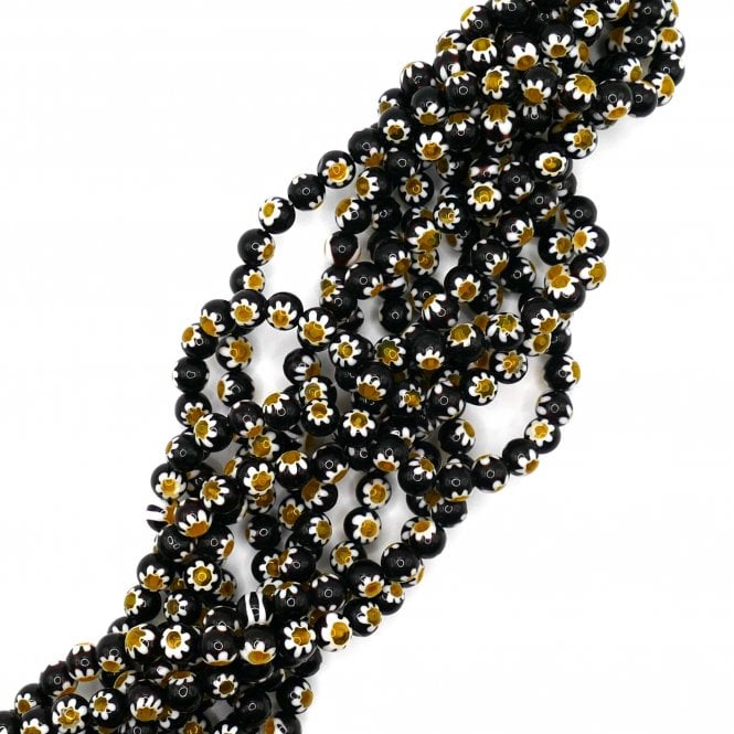 Handmade Glass Millefiori Round Flower Beads 8mm - 36cm String (Approx. 46 Beads)