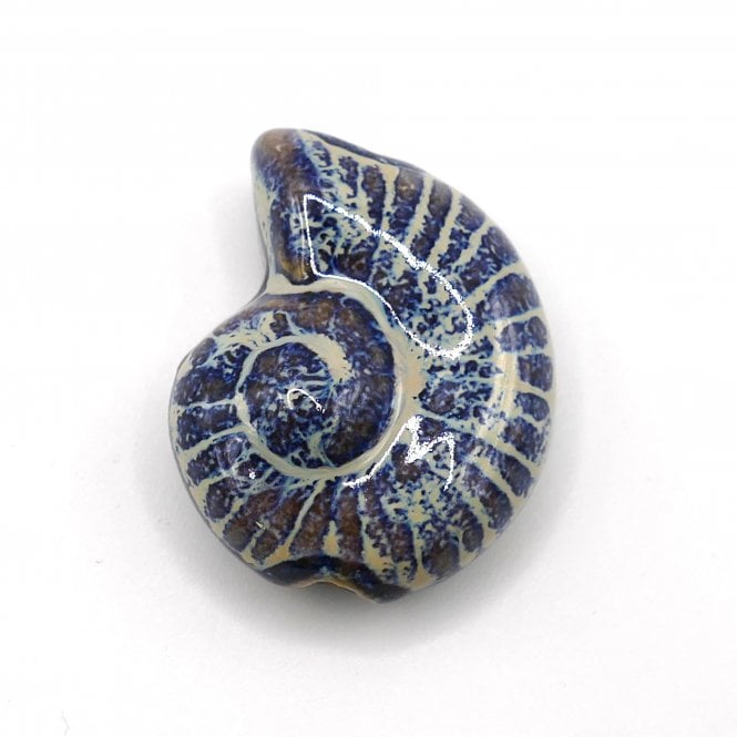 Handmade Glazed Porcelain Ammonite Beads 40mm - Blue/Cream - 1pc