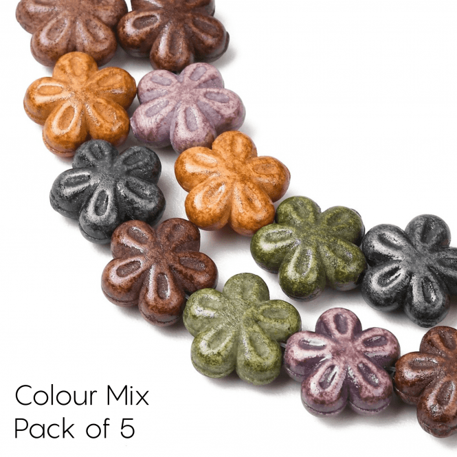 Handmade Glazed Porcelain Flower Beads 16mm - Multi - 5pcs