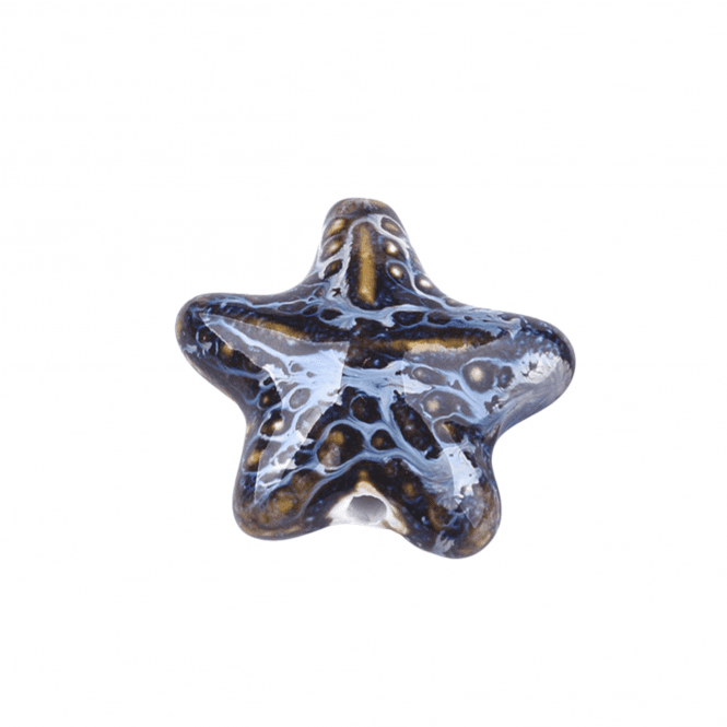 Handmade Glazed Porcelain Starfish Beads 35mm - Blue/Brown - 1pc