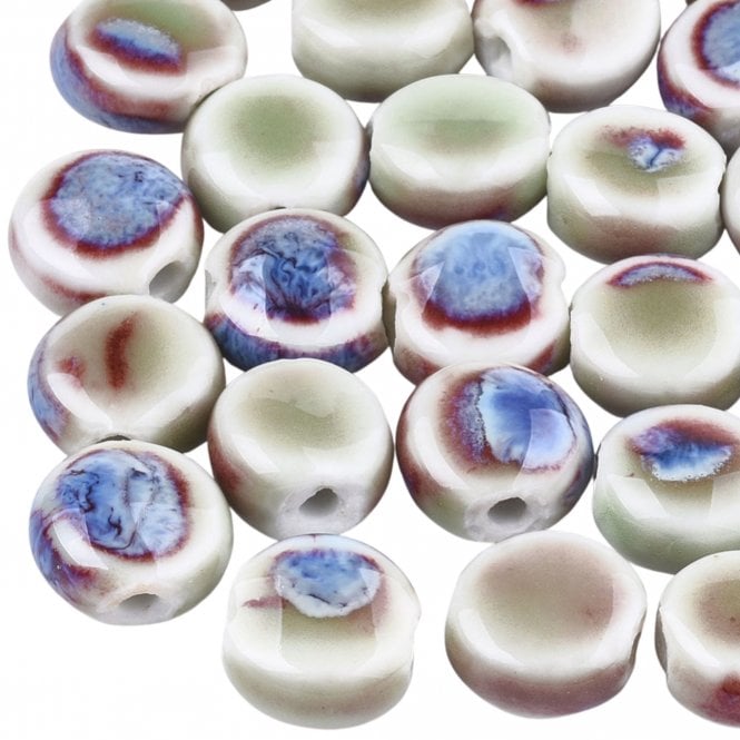 Handmade Porcelain Beads (Antique Glaze) 10x6mm - Aqua - 5pcs