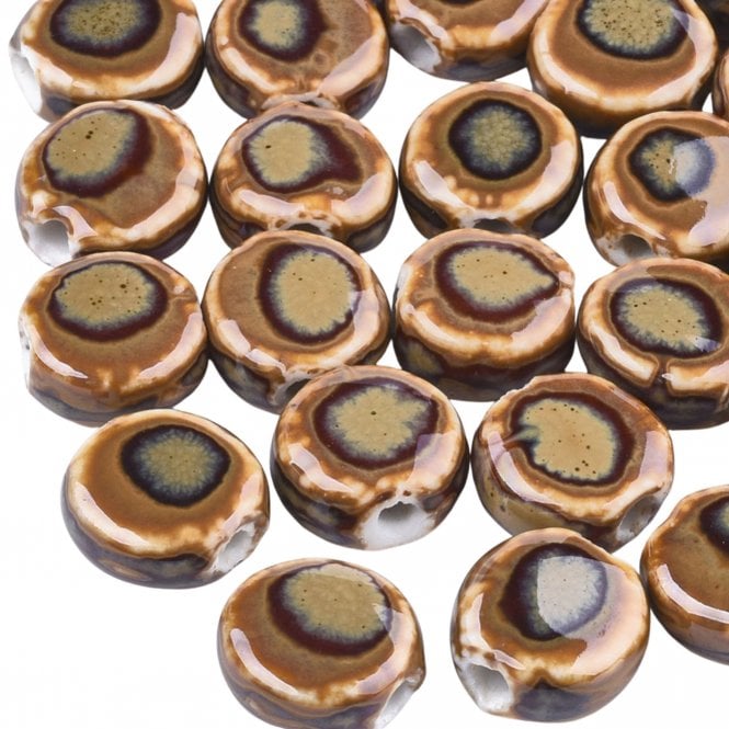 Handmade Porcelain Beads (Antique Glaze) 10x6mm - Brown/Caramel - 5pcs