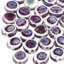 Handmade Porcelain Beads (Antique Glaze) 10x6mm - Red/Blue - 5pcs