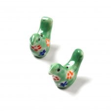 Handmade Porcelain Bird Beads 20x16mm - Sea Green - 2pcs