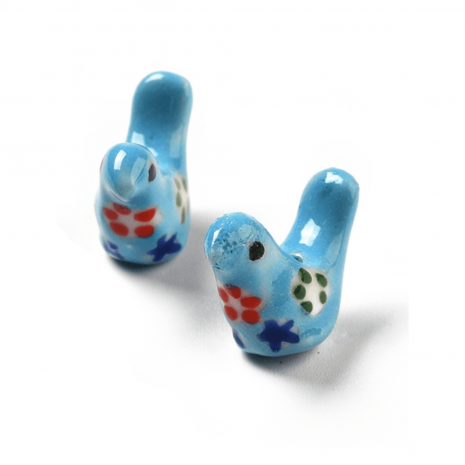 Handmade Porcelain Bird Beads 20x16mm - Sky Blue - 2pcs