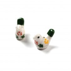 Handmade Porcelain Bird Beads 20x16mm - White - 2pcs