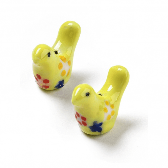 Handmade Porcelain Bird Beads 20x16mm - Yellow - 2pcs