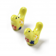 Handmade Porcelain Bird Beads 20x16mm - Yellow - 2pcs
