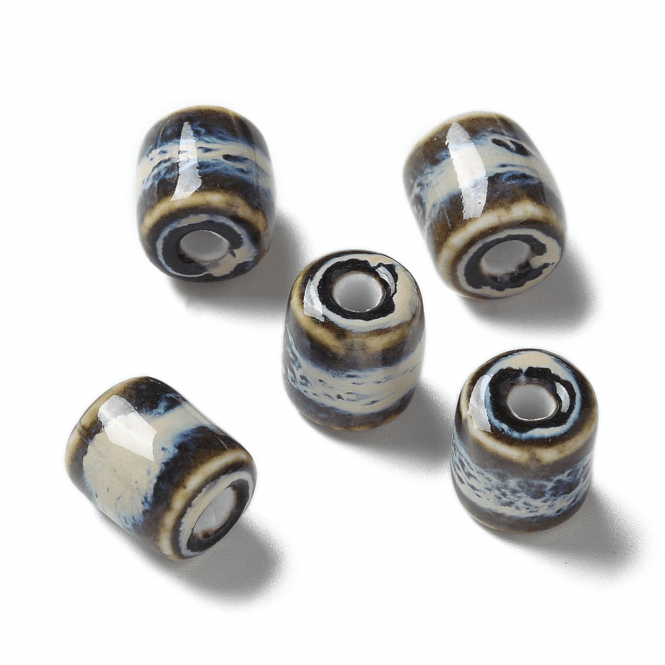 Handmade Porcelain Column Beads 10mm - Blue Tones - 5pcs