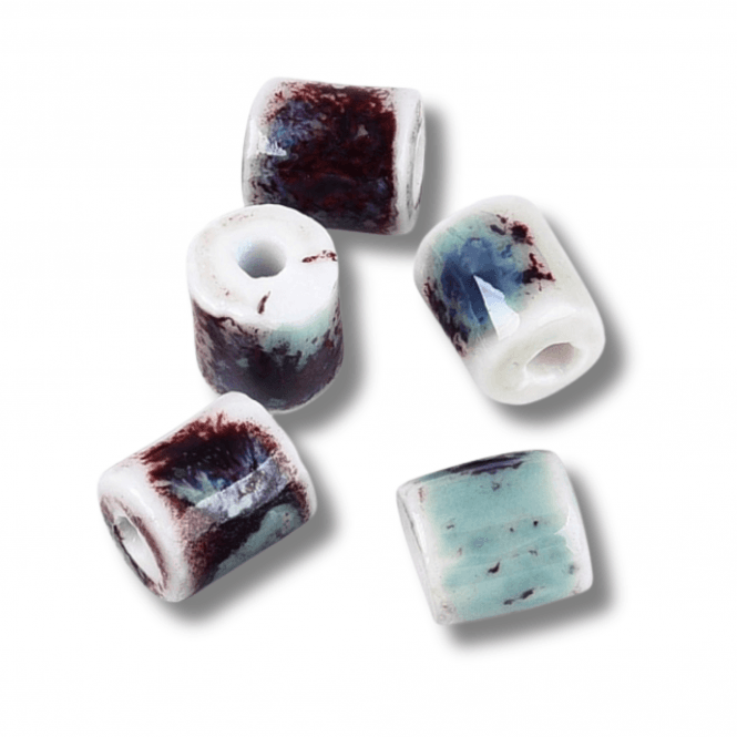 Handmade Porcelain Column Beads 10mm - Dark Red - 5pcs