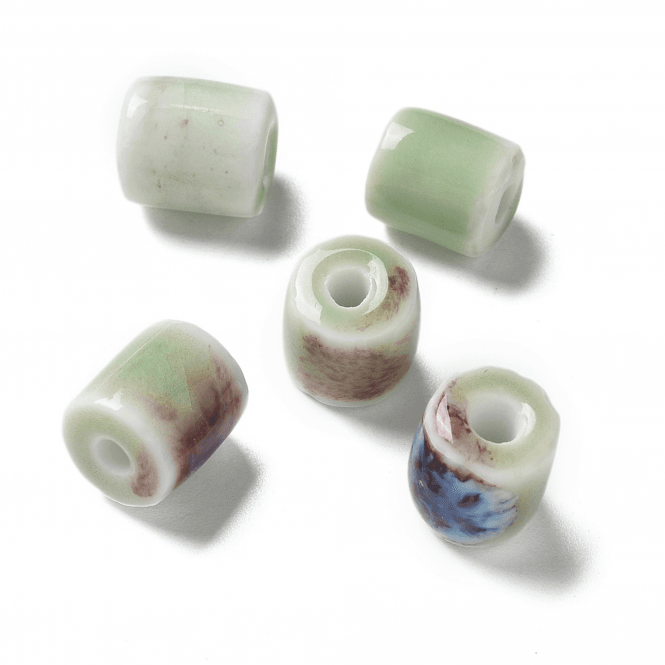 Handmade Porcelain Column Beads 10mm - Pale Green - 5pcs