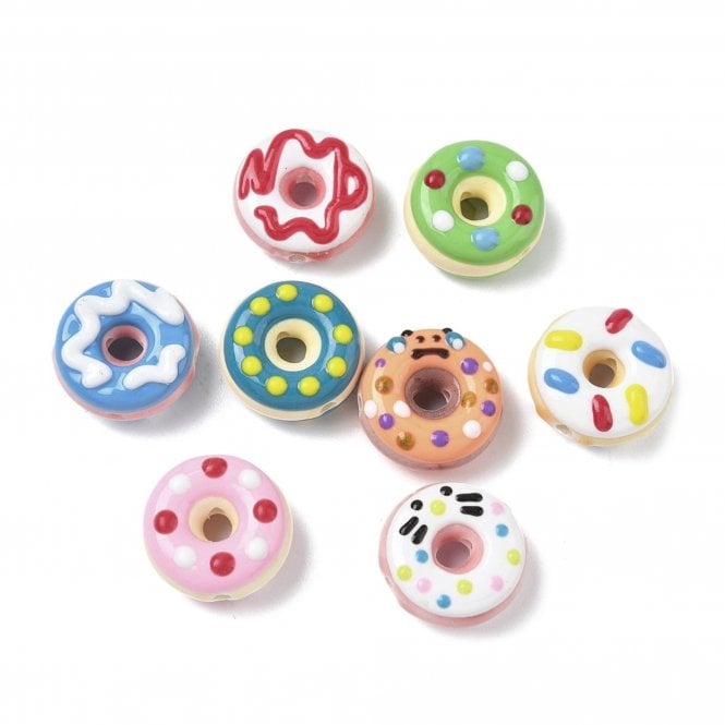 Handmade Porcelain Donut Beads 18mm - Various - 2pcs