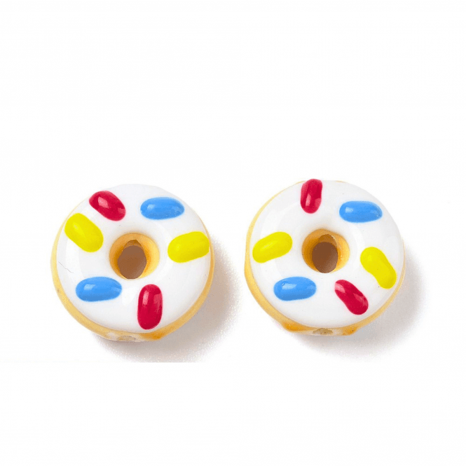 Handmade Porcelain Donut Beads 18mm - White - 2pcs