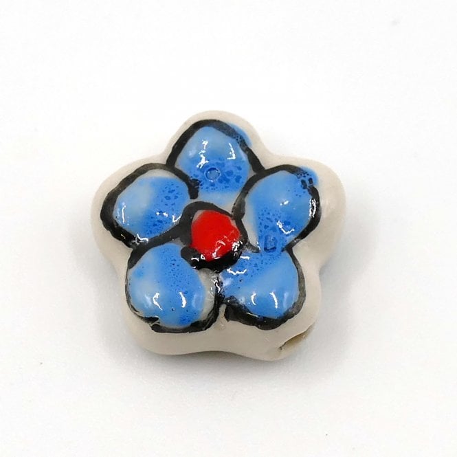 Handmade Porcelain Flower Beads 16mm - Blue/Red - 1pc