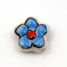 Handmade Porcelain Flower Beads 16mm - Blue/Red - 1pc