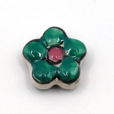Handmade Porcelain Flower Beads 16mm - Green/Purple - 1pc