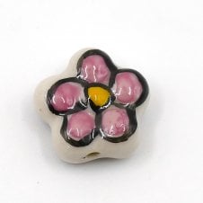 Handmade Porcelain Flower Beads 16mm - Purple/Yellow - 1pc