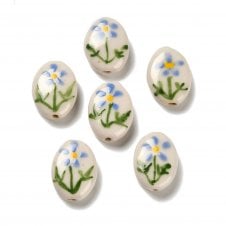 Handmade Porcelain Oval Beads 12x8mm - Blue/White - 1pc