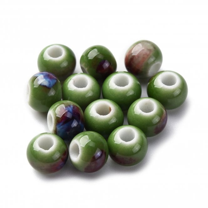 Handmade Porcelain Round Beads 6mm - Dark Green - 10pcs