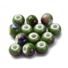 Handmade Porcelain Round Beads 6mm - Dark Green - 10pcs