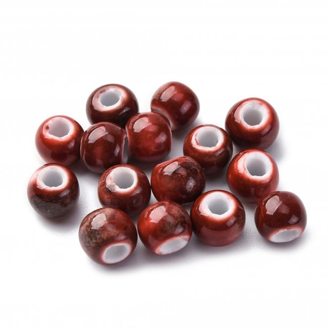 Handmade Porcelain Round Beads 6mm - Red/Brown - 10pcs