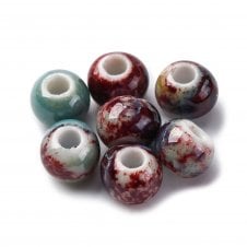 Handmade Porcelain Round Beads 6mm - Red/Green - 10pcs