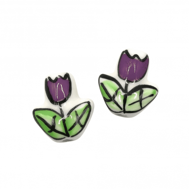 Handmade Porcelain Tulip Beads 16x14mm - Amethyst - 2pcs
