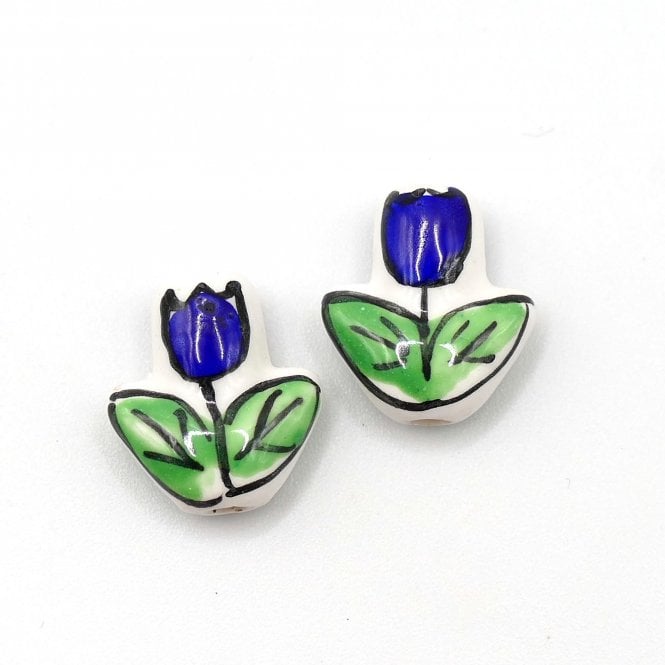 Handmade Porcelain Tulip Beads 16x14mm - Blue - 2pcs