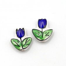 Handmade Porcelain Tulip Beads 16x14mm - Blue - 2pcs