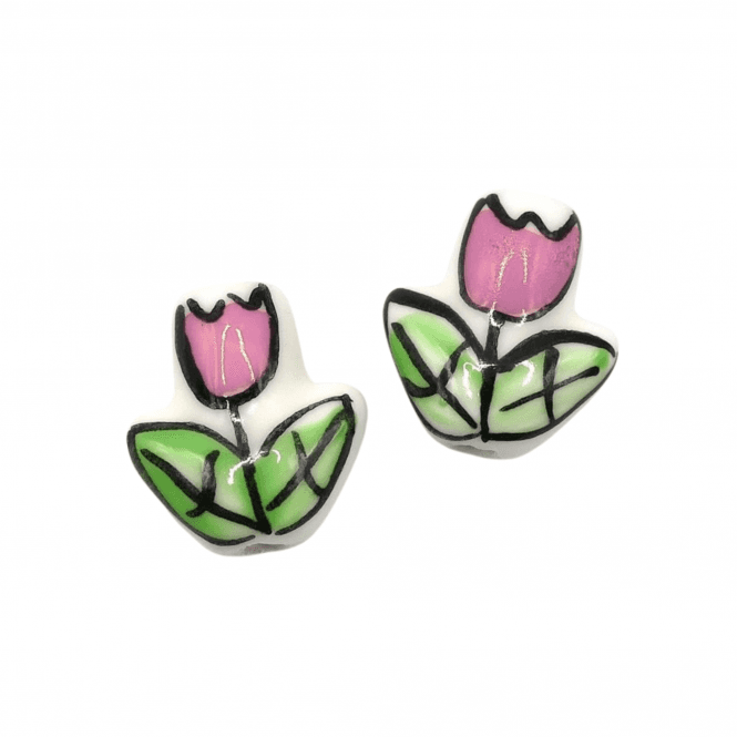 Handmade Porcelain Tulip Beads 16x14mm - Dusky Pink - 2pcs