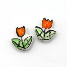 Handmade Porcelain Tulip Beads 16x14mm - Orange - 2pcs