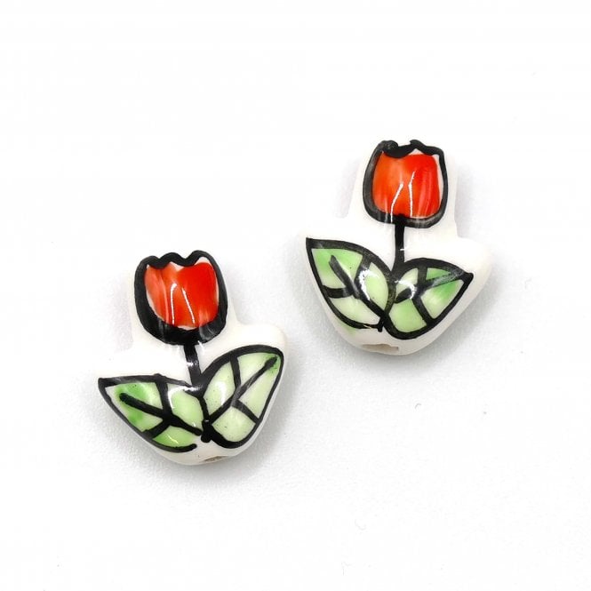 Handmade Porcelain Tulip Beads 16x14mm - Red - 2pcs
