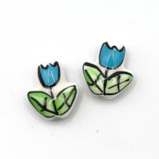 Handmade Porcelain Tulip Beads 16x14mm - Sky Blue - 2pcs