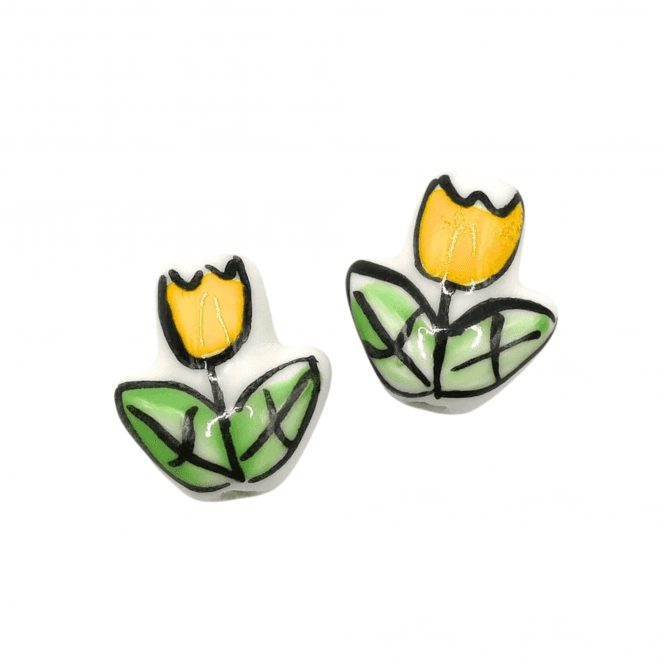 Handmade Porcelain Tulip Beads 16x14mm - Yellow - 2pcs