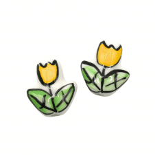 Handmade Porcelain Tulip Beads 16x14mm - Yellow - 2pcs