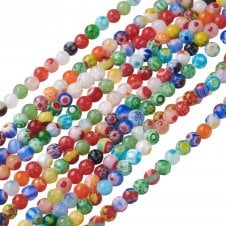 Handmade Round Glass Millefiori Beads 4mm - 36cm String (Approx. 95 Beads)
