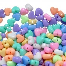 Hearts 10x6mm Plastic Bead Mix - Multicoloured - 20g (50 beads approx)