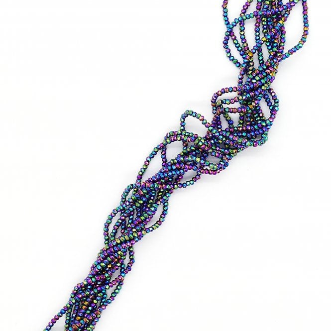 Hematite Faceted Rondelle Semi Precious Stones 2x3mm - Rainbow - 38cm String